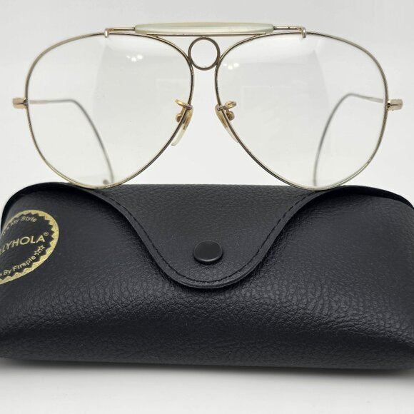 Tasco 1135P Shooter Gold Frame Clear Glass Lens Aviator Sunglasses w/ Case 60mm - Picture 1 of 15